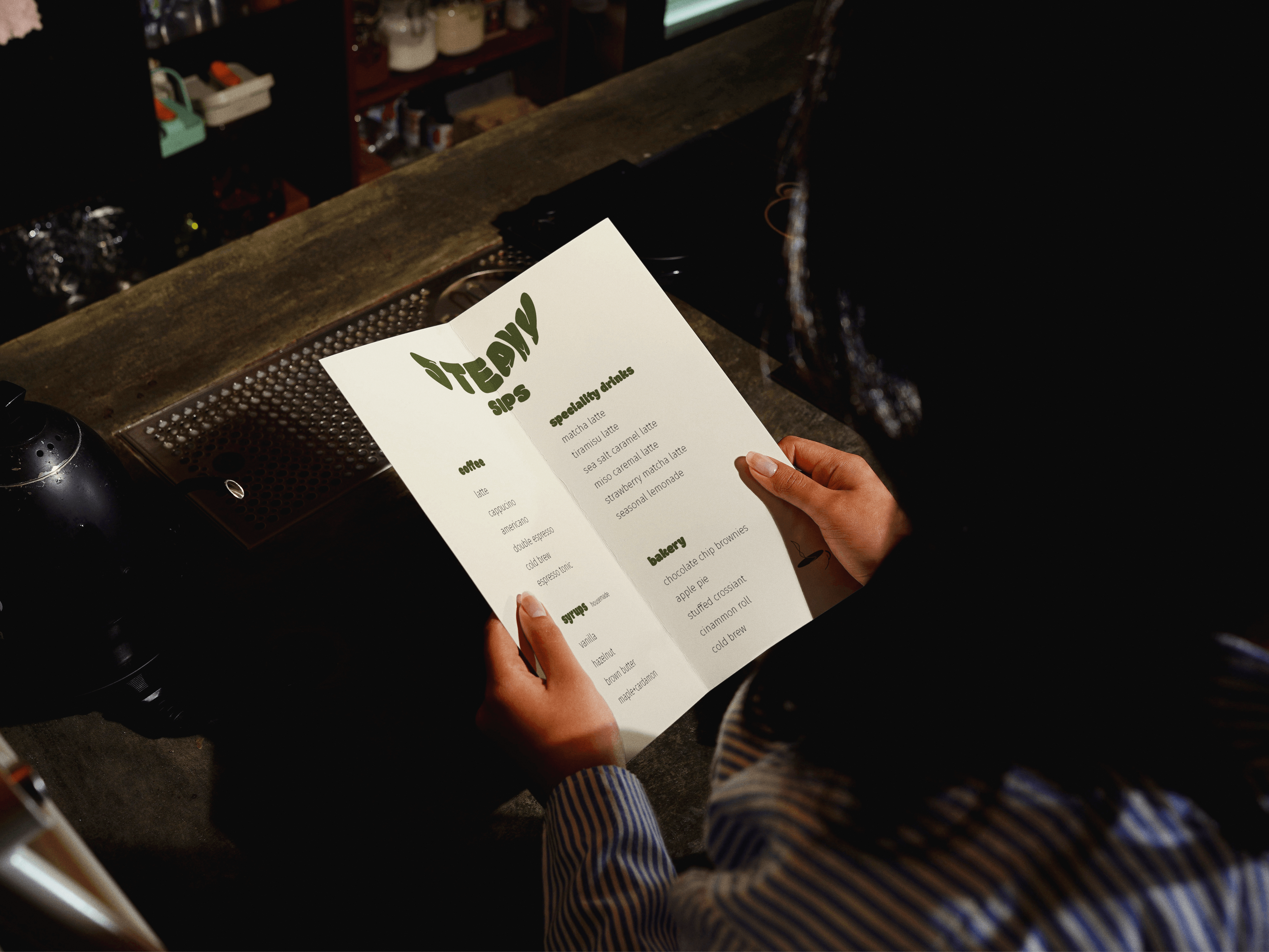 Steamy Sips menu mockup front face